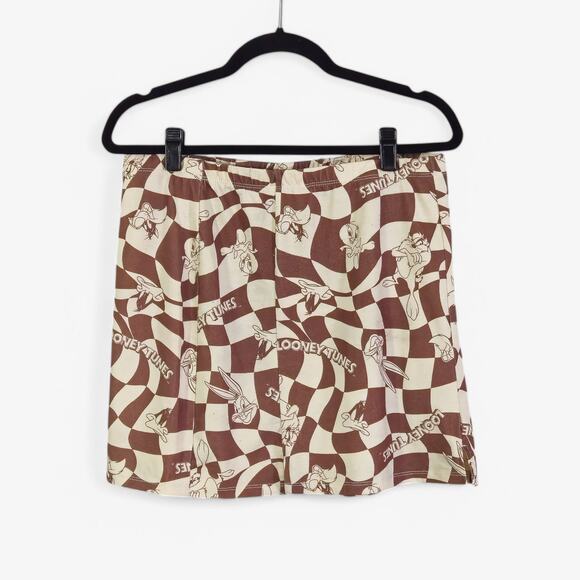 Warner Bros. Dresses & Skirts - Looney Tunes Women’s Skirt Y2K Cartooncore Grunge Brown Checkerboard Mini Size L